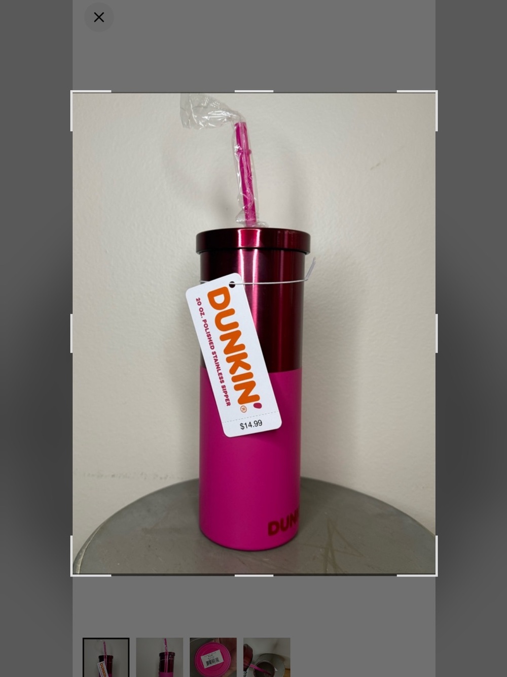 Dunkin® Pink Stainless Steel Travel Tumbler with Straw - Picture 2 of 7
